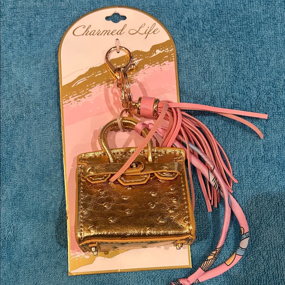 Gold and Pink Keychain Accessory or Charm For Bag - Picture 1 of 1
